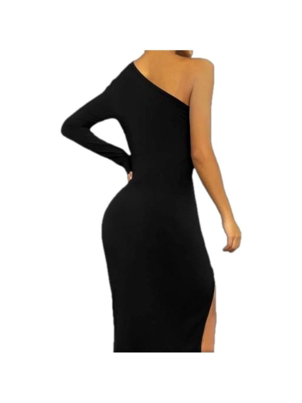 NWT. Nathalie Cut Out One Shoulder Midi Black Dress Size Large - Picture 3 of 14